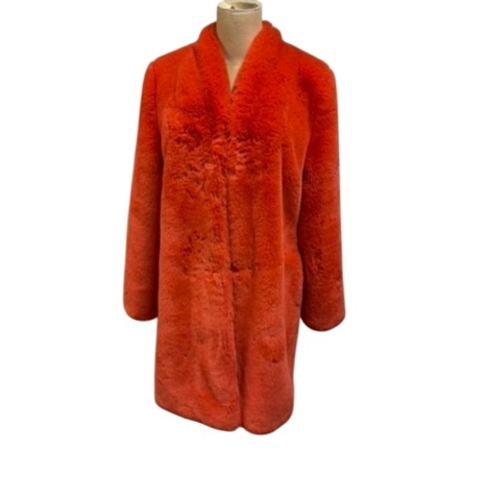 "Luii "Orange Faux Fur Mid-Length Statement Coat Plush Winter SZ L?‎ No Tag SOFT